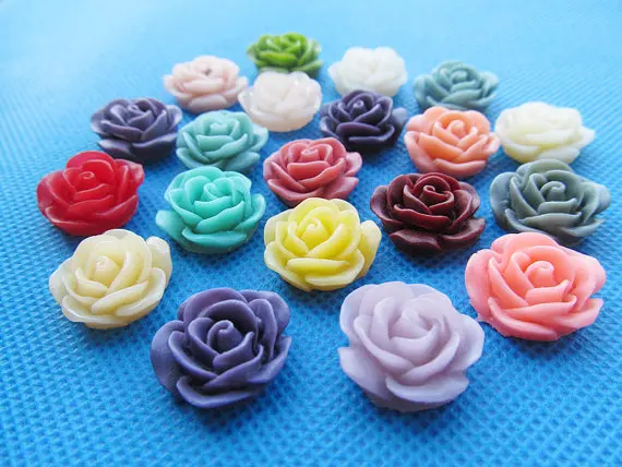 200pcs 18mm Mixed Colors Beautiful Rose Blank Flatback Resin Cabochon Charm,Phone Decoration Kit,DIY Accessory Jewellery Making