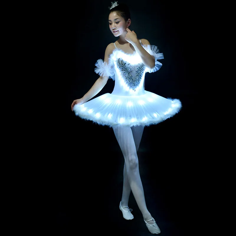 Gloeiende Ballet Professionele Tutu Led Volwassen Kostuums Ballerina Kinderen Pluizige Fluorescerende Prestaties Bruiloft Dans Kleding