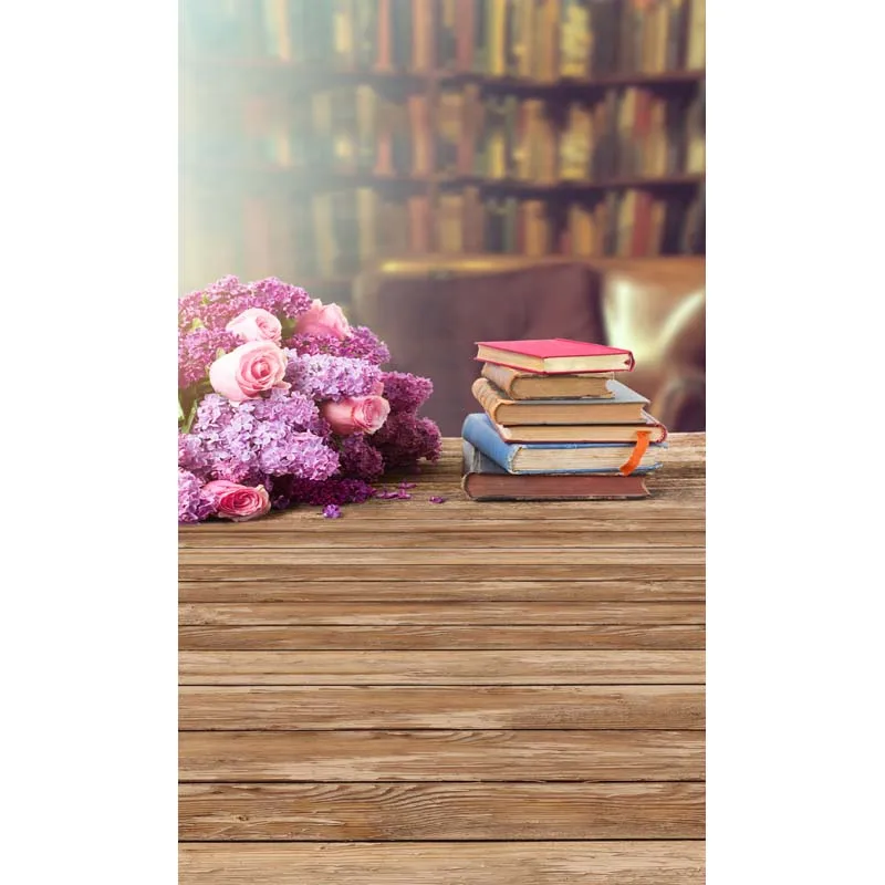 5x7ft Study Books Case Flowers Desk Washable One Piece No Wrinkle  Banner Photo Studio Background Backdrop Polyester Fabric