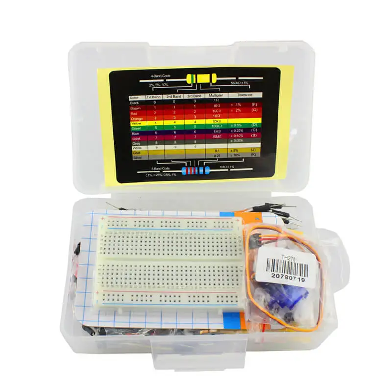 Starter Kit Elecrow Arduino per principianti Kit componenti fai-da-te con scheda di resistenza Parti elettroniche per breadboard in scatola di plastica