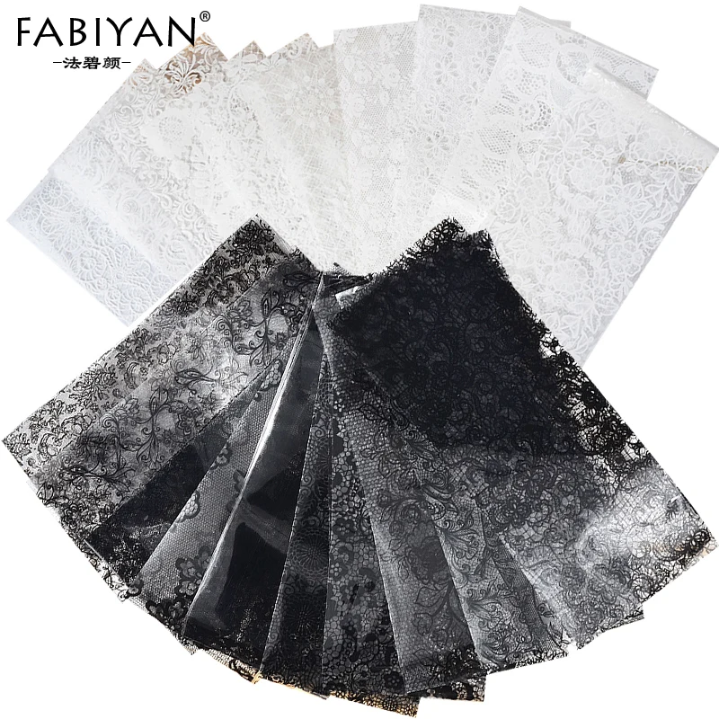 10pcs Nail Art Black White Lace Sticker Foils Floral Decal Decoration Transfer Wrap Tips DIY Design Flower Polish Manicure Tools