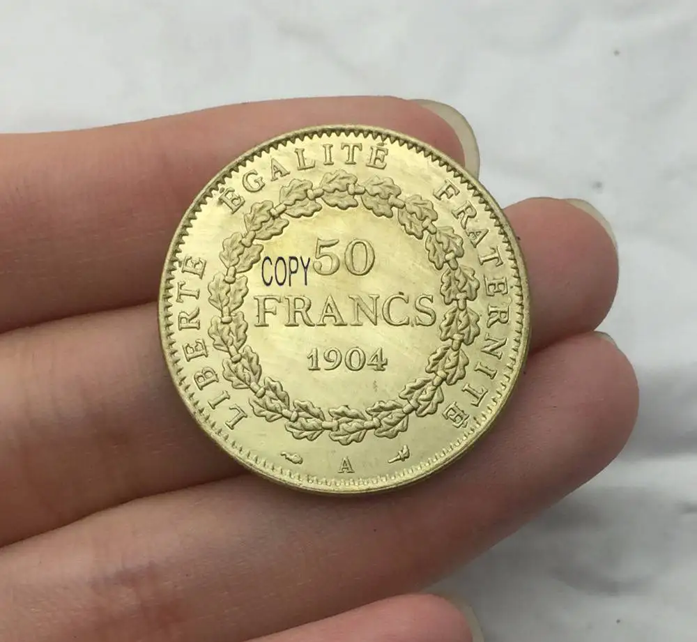 Французская освобожденная Золотая монета франчеса 1904 а 50 франков, латунная металлическая копировальная монета