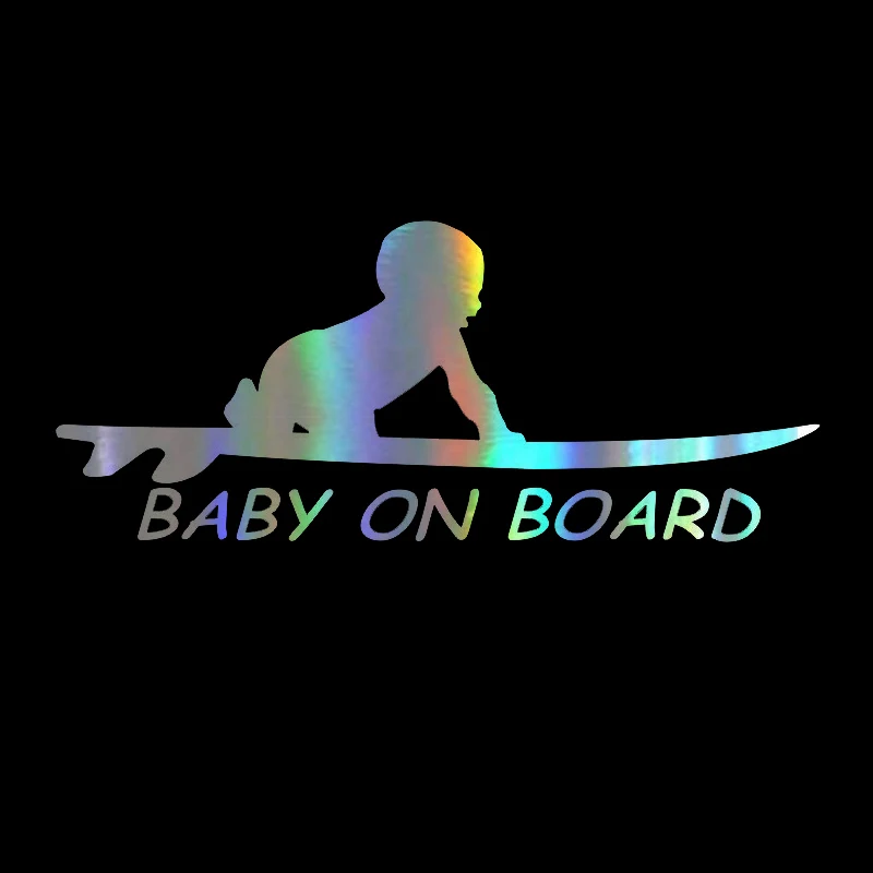 Car Sticker 15.3*6.4cm Baby On Board Surf Surfing Surfboard Funny Car Decal Reflective Laser Vinyl Car Sticker 3D Car Styling