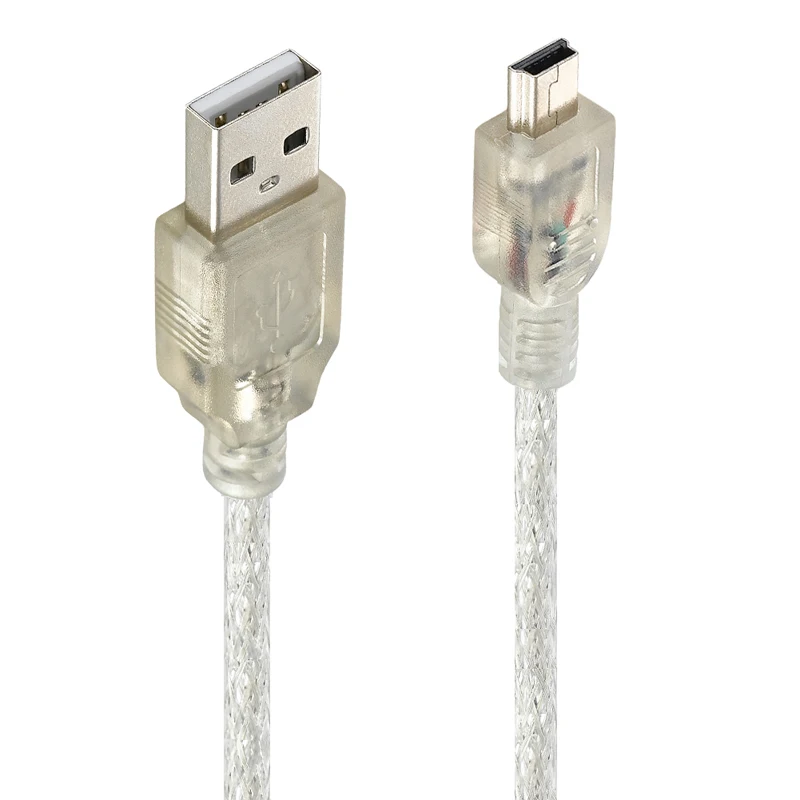 Bochara 20cm Mini 5pin USB Cable USB 2.0 Type A Male to Mini 5P Data Cable Dual Shielding(Foil+Braided) Transparent White