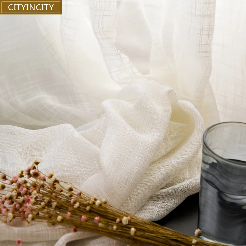 CITYINCITY-americanos Cortinas para Sala, Soft Voile Branco, Sólido Rural Tulle Cortina, Quarto Pronto Feito Cortina