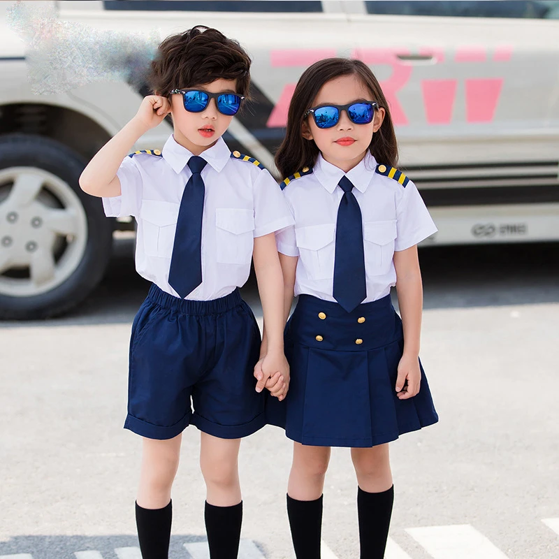 Kids Summer School Uniform Class Suit Tie T-shirt Skirt Shorts 2pcs Baby Boys Girl Choral Uniforms Children Clothing Set X3