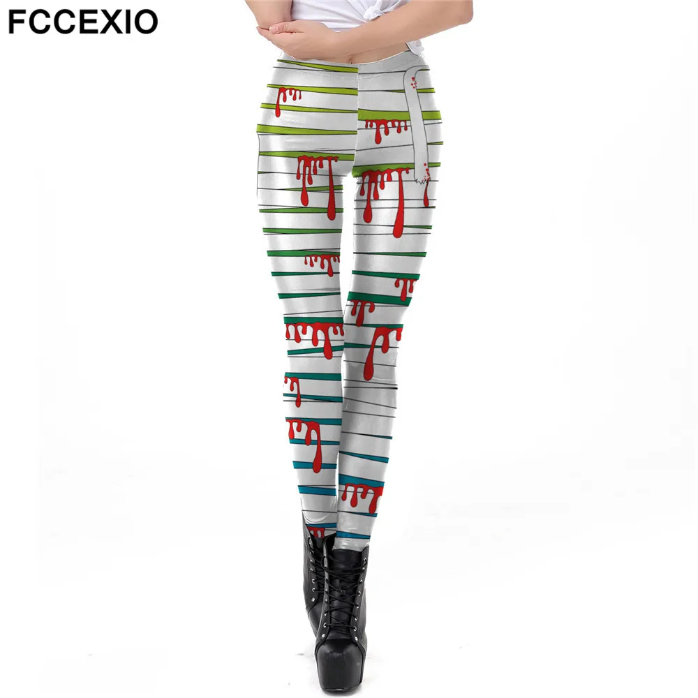 FCCEXIO Halloween Women Leggings Soft Elastic Workout Push Up Pants Gold Loong Print Fitness Leggings 3D Trousers Cosplay Pants