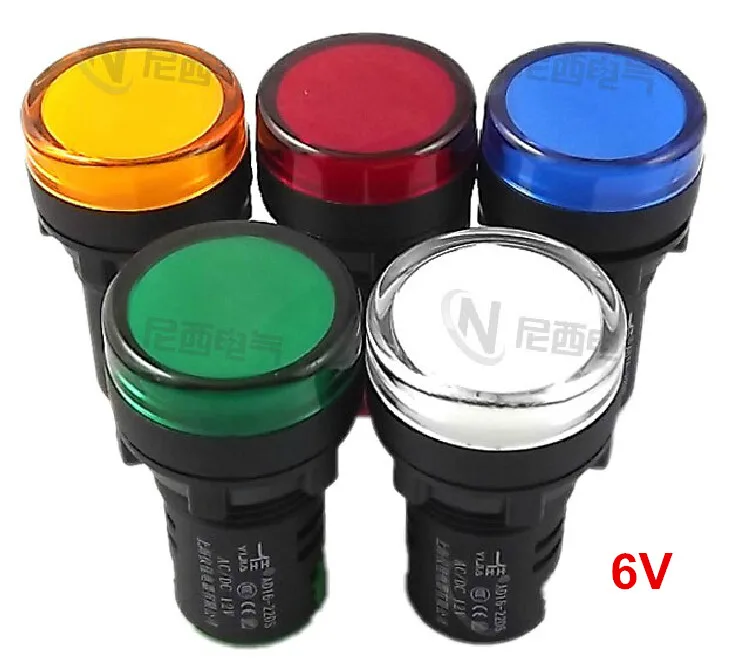 5pcs/lot 22mm AC/DC 6V Panel Led Signal Light Brightness Warterproof Indicator Indicating Lights Hole Size  AD16-22D/S