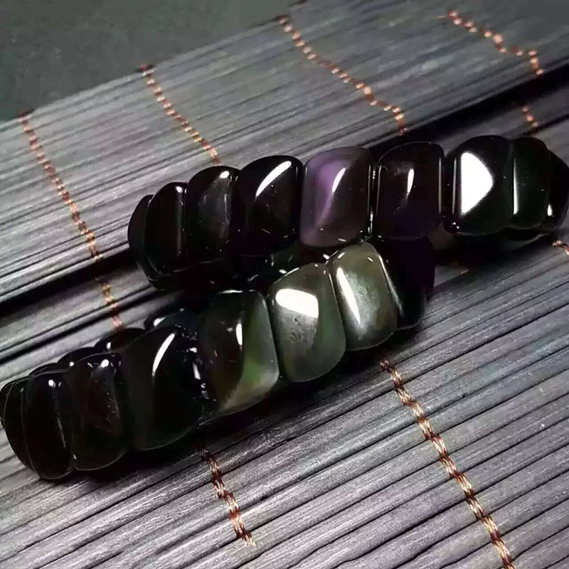 JoursNeige Natural AAA Rainbow Eye Stone Black Obsidian Bracelets Fine Caving S Shape Hand Row Jewelry Amulet Bracelets