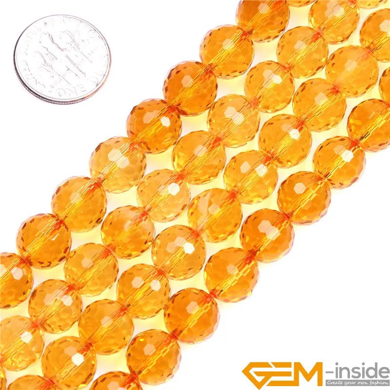 Round Faceted Citrines Beads For Jewelry Making Strand 15\