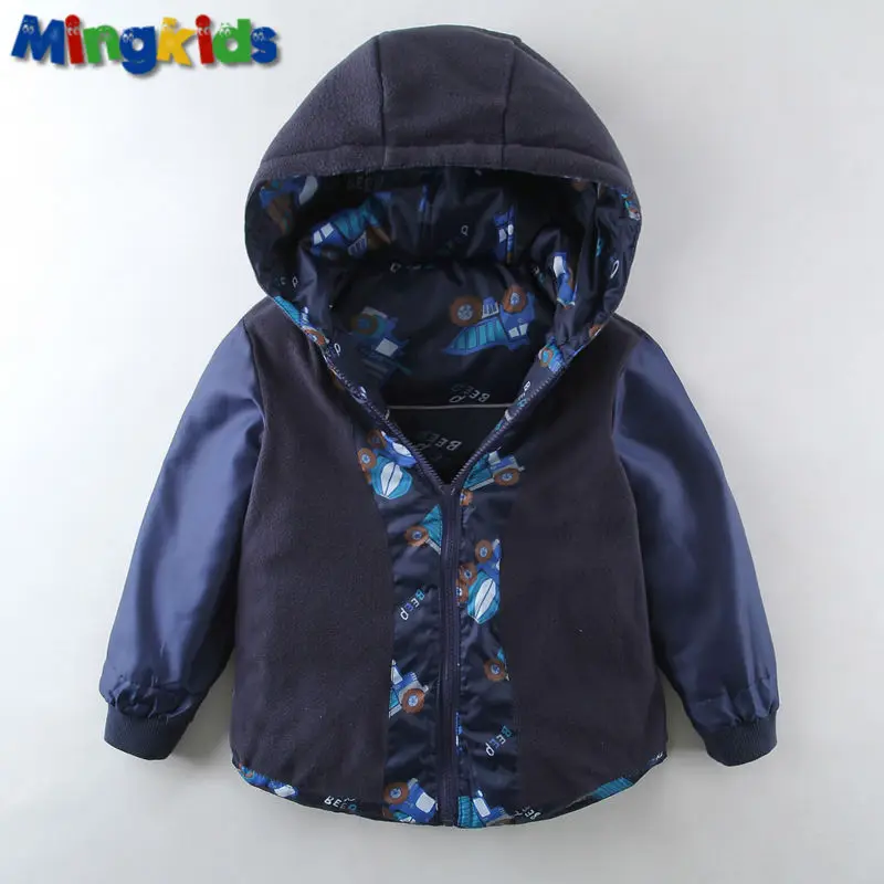 New arrival 2024 Warm padded insulated boys jacket 1-5 years old dinosaurs print and trucks   fleece inline