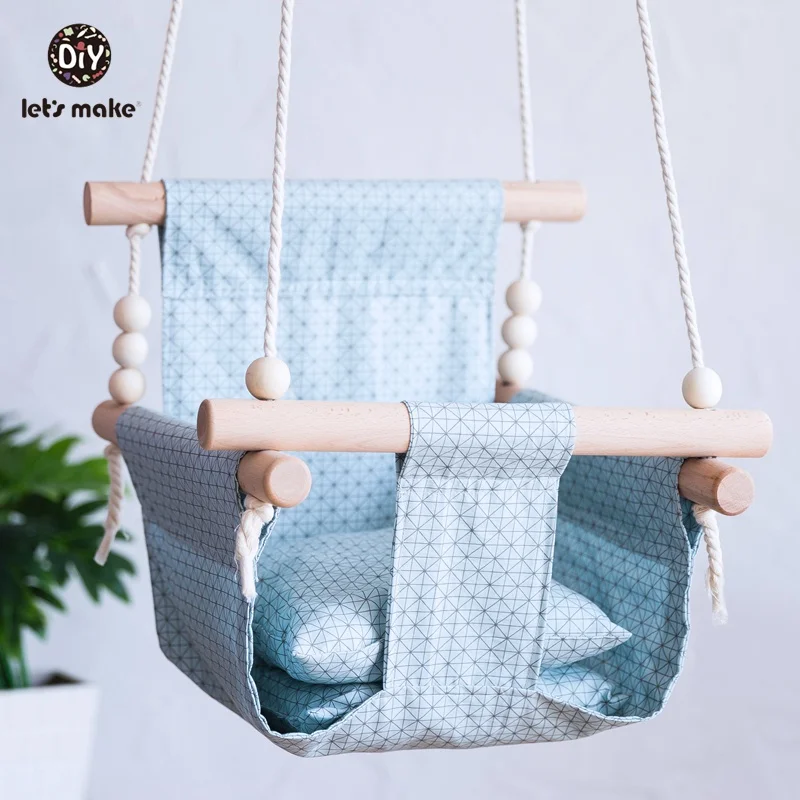 Let\'s Make Baby Swings Canvas Hanging Chair 13-24 Months Hanging Toys Hammock Safety Baby Bouncer Indoor Wooden Swing Rocker