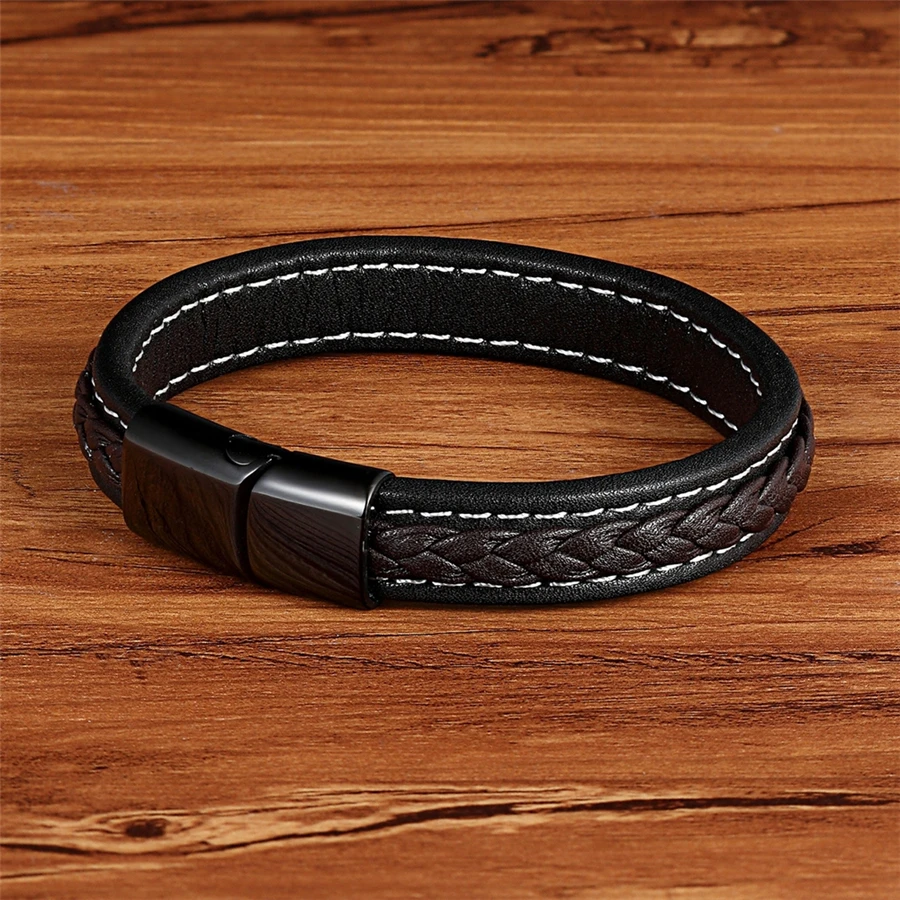 XQNI Cross Design Charm Leather Bracelet for Men Black/blue Braid Rope Chain Stainless Steel Magnetic Clasp Male Bangle Gifts