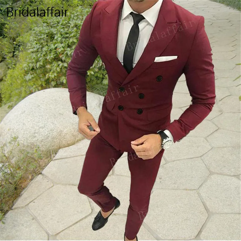 

KUSON Burgundy Wedding Suits 2 Pieces Mens Suits Slim Fit (Jacket+Pants) Groom Tuxedos Groomsman Suits Formal Business Suits Set