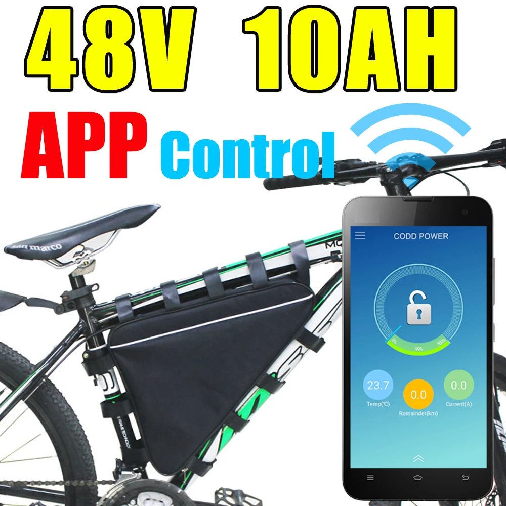 

48V 10Ah APP triangle lithium ion ebike battery with Bluetooth GPS remote control for Bafang BBS02 BBS03 BBSHD Free customs duty