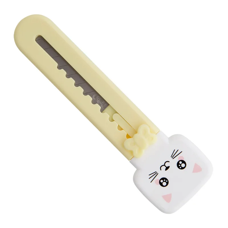 Mini cuchillo portátil de dibujos animados de gato, carcasa protectora de plástico Kawaii, cortador de papel seguro, papelería Escolar, 1 ud.