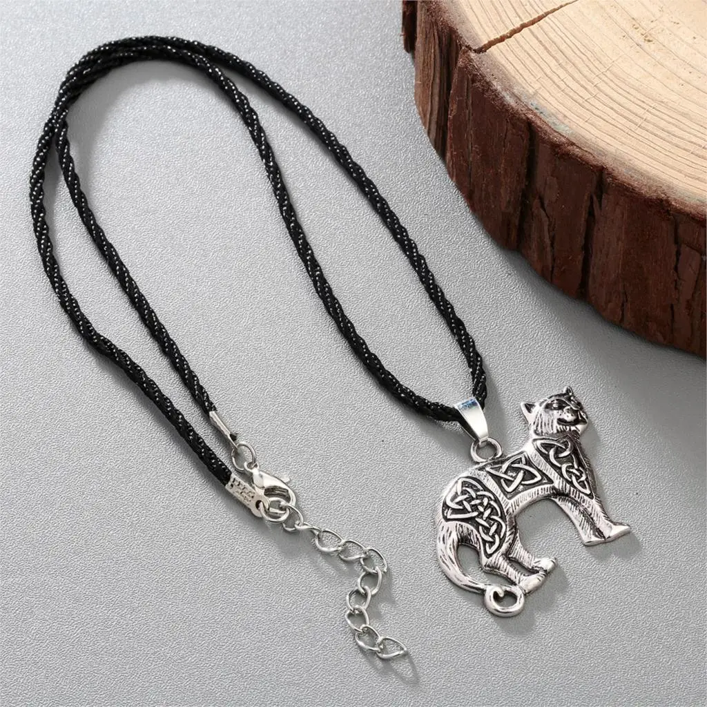 Cxwind Retro Valknut Vikings Amulet Pendant Necklace Irish Knot Animal Cute Cat Necklaces Men Jewelry for Love Pet Gift