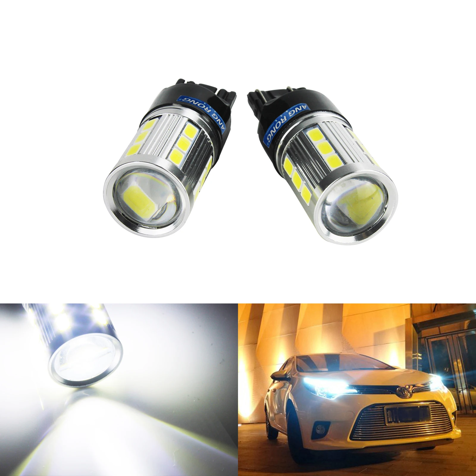 ANGRONG 2x White 580 7443 W21/5W T20 582 LED Bulb DRL Reverse Backup Light For Vauxhall Opel Corsa D Astra GTC