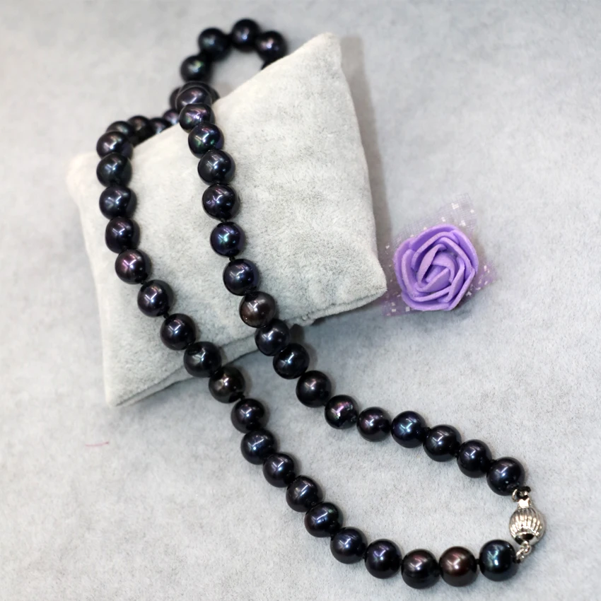 Wholesale price 9-10mm natural black pearl nearround beads chain choker necklace for women high quality jewelry B18inch B3021