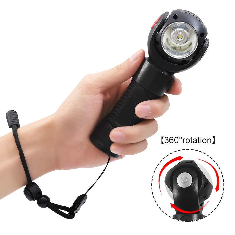 Anjoet Flashlight 360 Degree T6+COB Waterproof Magnet Mini Lighting LED Torch Outdoor use 18650 or 26650 battery + USB Cable