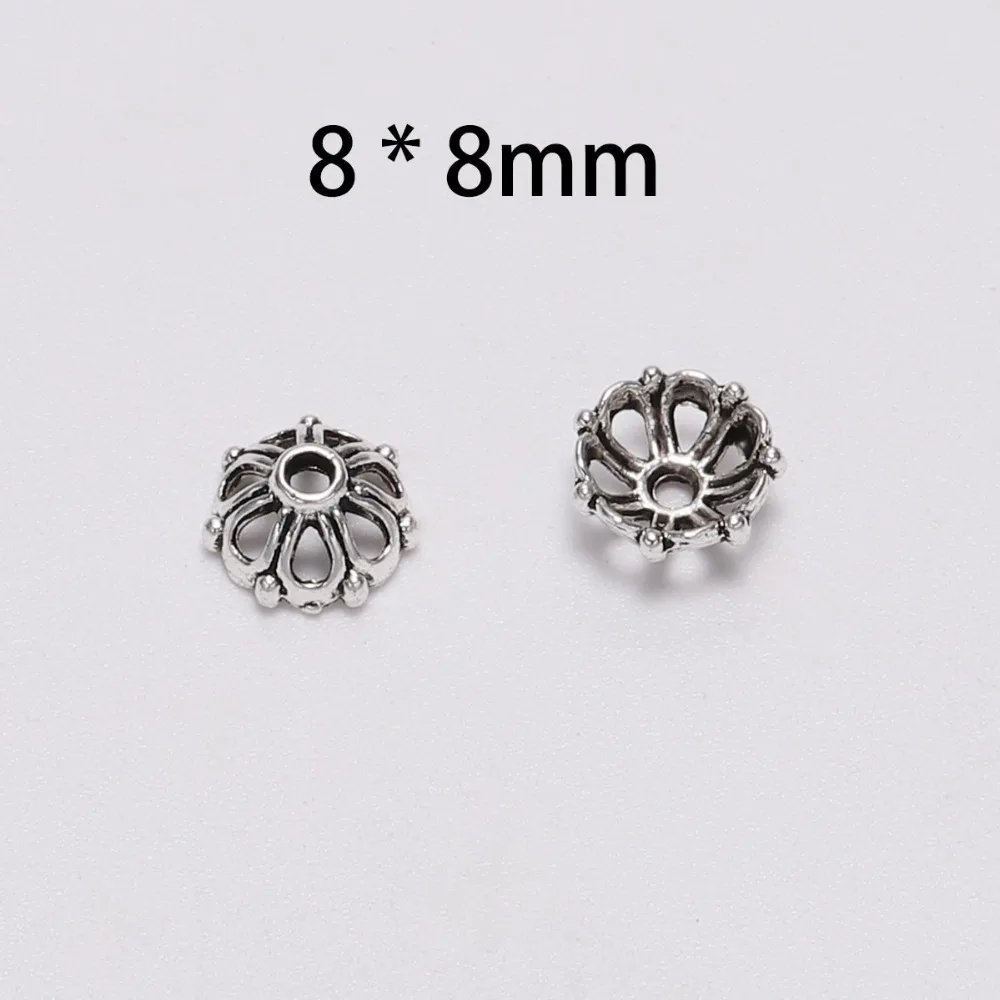 100pcs/Lot 8mm 7 Petals Bead Caps Antique  Hollow Flower Loose Sparer Apart End Bead Caps For DIY Jewelry Making Findings