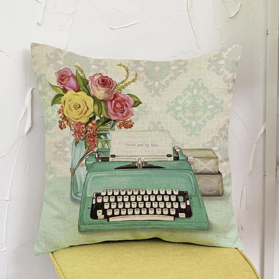 Nordic Vintage Typewriter Home Style Cushion Cover Classic Camera Phone Decorative Cotton Linen Sofa Chair Throw Pillow Case