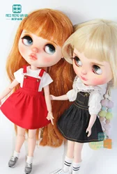 Fits 28-30cm Blyth Azone OB22 OB24 Doll Clothes Fashion Denim Strap Dress Red, Black, Pink