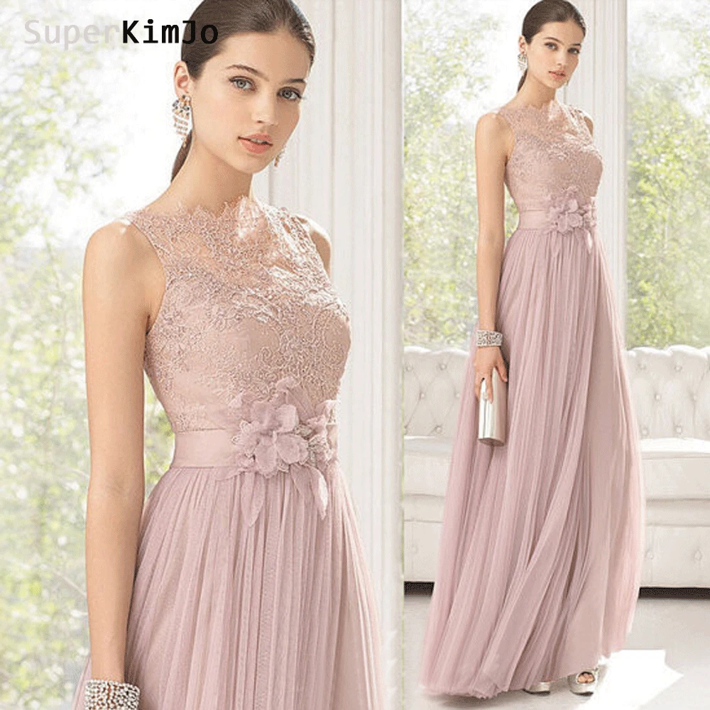 

SuperKimJo Lace Bridesmaid Dresses for Weddings 2022 Long Pink Tulle Cheap Wedding Party Dresses Robe Demoiselle D Honneur Femme