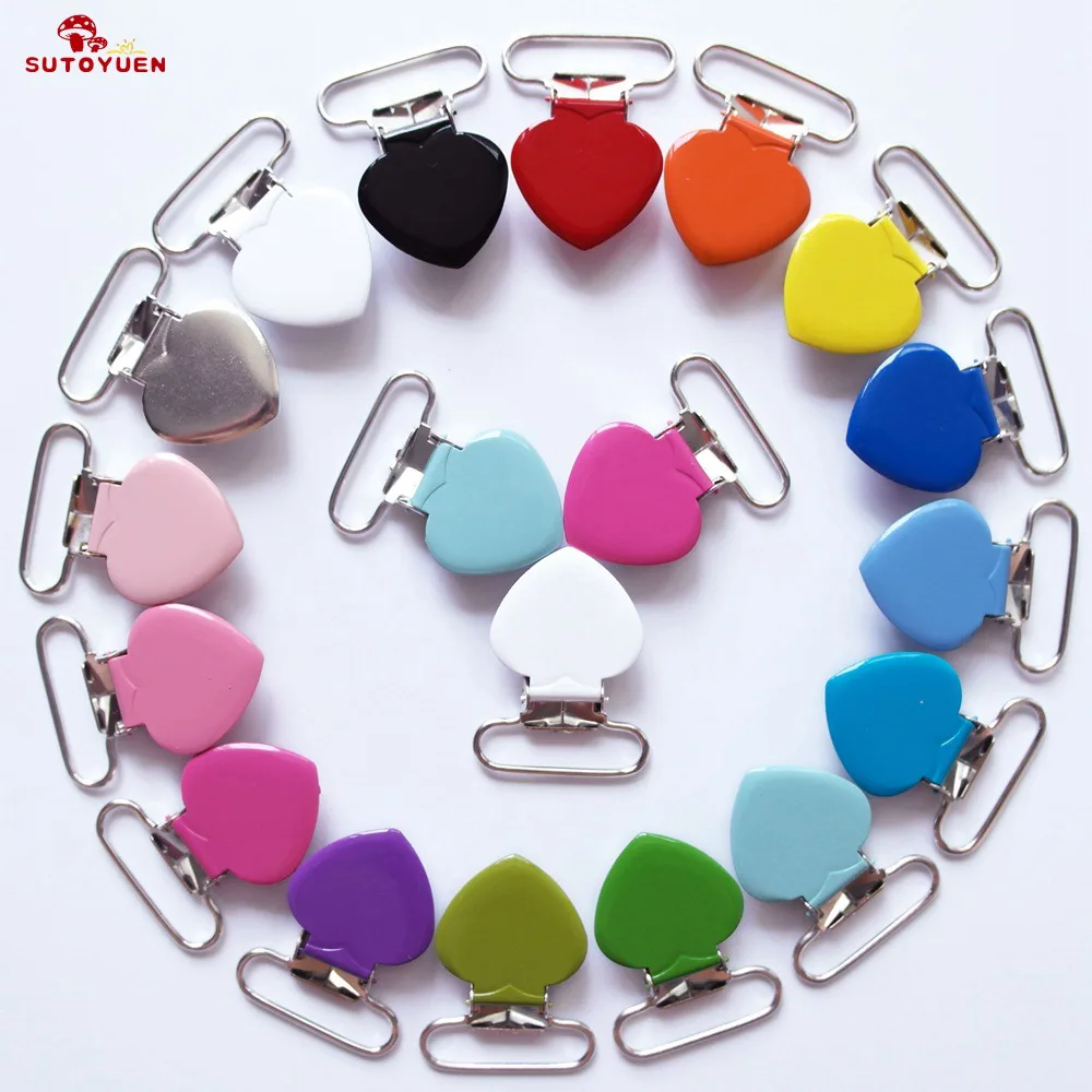 

Free Shipping Sutoyuen 160pcs 25mm Lead Free Heart Metal Baby Dummy Pacifier Chain Holder Binder Suspender Clips for 1'' ribbon