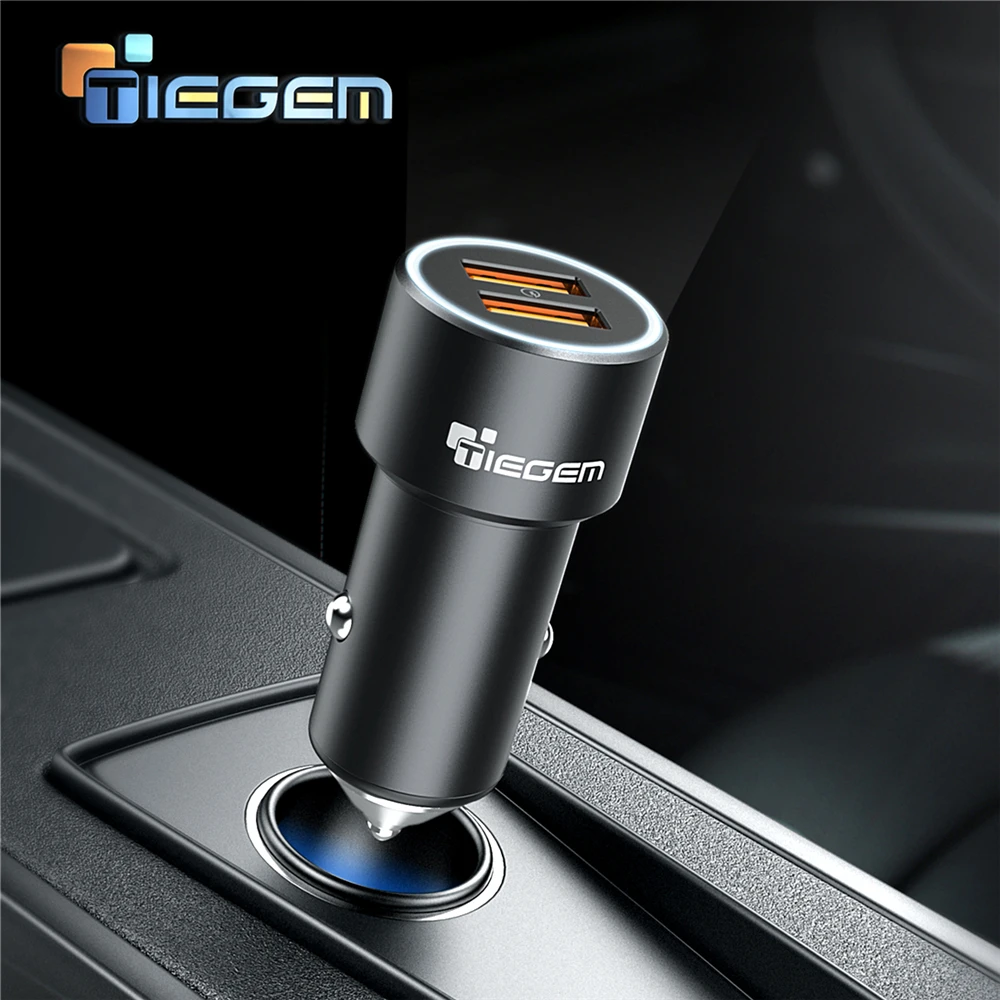 

TIEGEM Dual USB Car Charger Adapter Metal Mini Car-Charger Mobile Phone Car USB Charger Auto Charge QC3.0 36W for Samsung iPhone