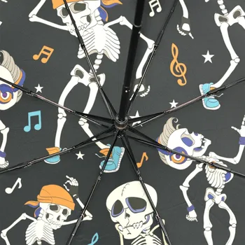 Skull Dance Music Black Pattern Umbrella Automatic Folding Rain Umbrella Women Uv Protection Sunscreen Windproof Umbrella