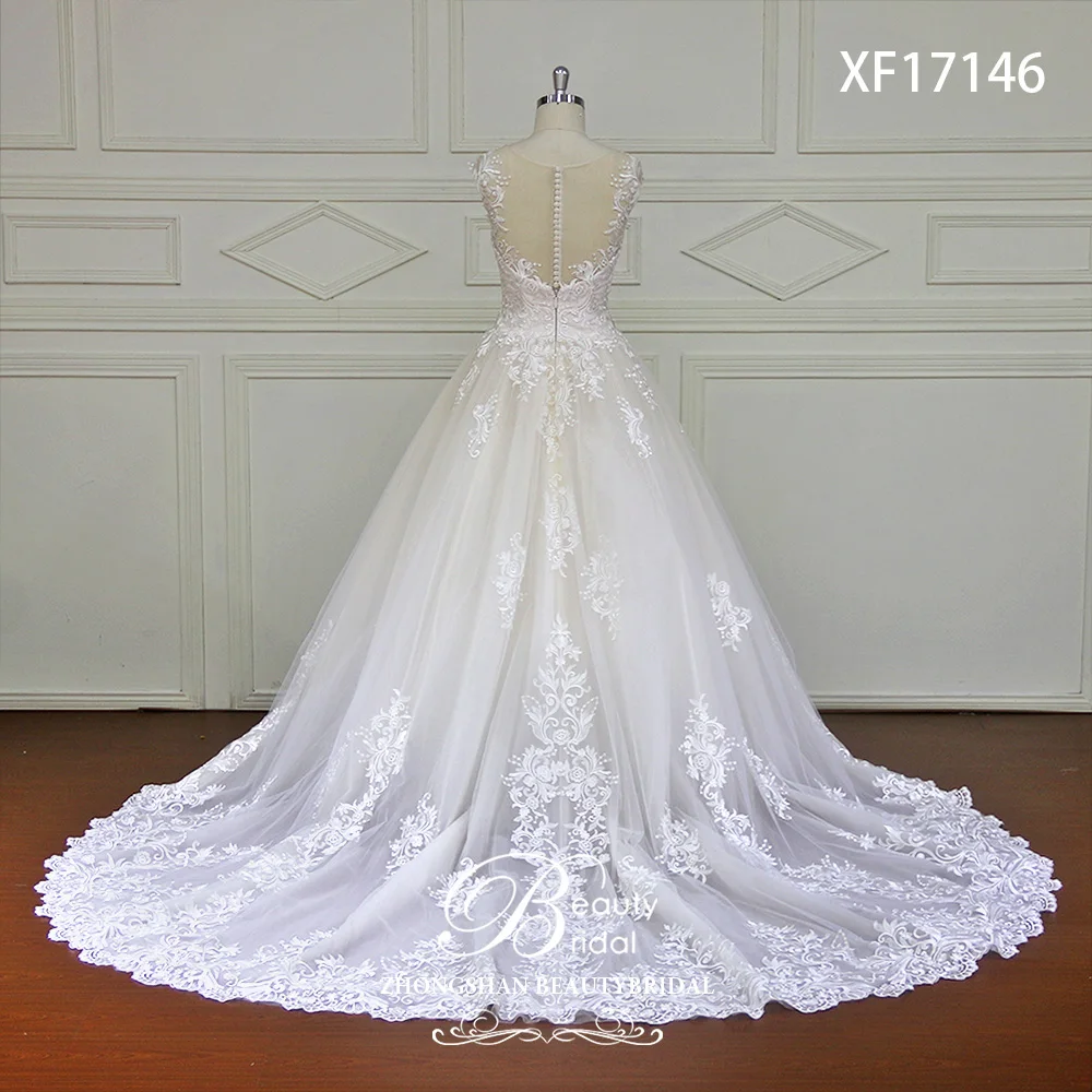 High-end Custom made Lace Ball GownWedding Dress Illusion Sweetehart Court Train Vestido de Noiva Bride Dresse XF17146