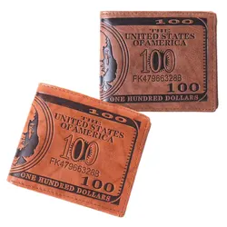Fashion PU Dollar Men Wallet 11.5x9.5x2cm Leisure Men Us Dollar Bill Wallet $100 Pattern Men Coin Purse Open Cover Mode Wallets
