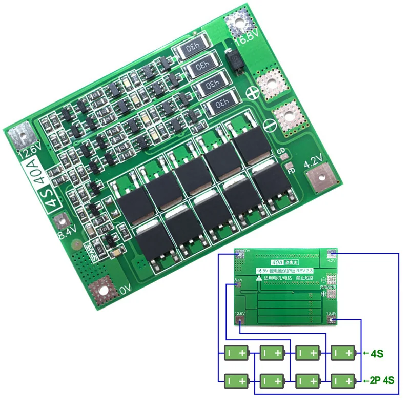 4S 40A 18650 Lithium Li-ion Battery Charger Protection Board PCB BMS w/Balancer For Drill Motor 14.8V 16.8V Lipo Cell Module