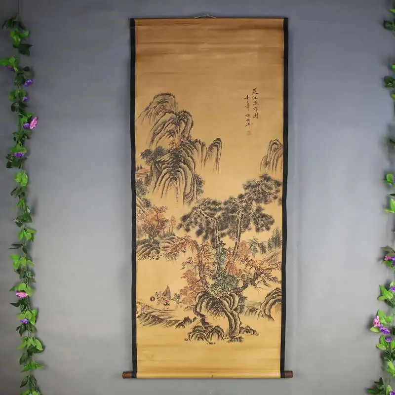 Antique Hand-painted Chinese Scroll painting，long axis of Landscape #3, Home Decoration,best collection & adornment