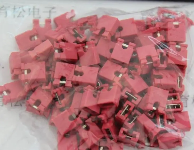 100pcs/lot  Short Block Jumper Cap Red Short Block 2.54 Connecting Block 100   Electronics Connector