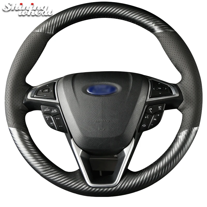 

Shining wheat Black Leather PU Carbon Fiber Steering Wheel Cover for Ford Fusion Mondeo 2013 2014