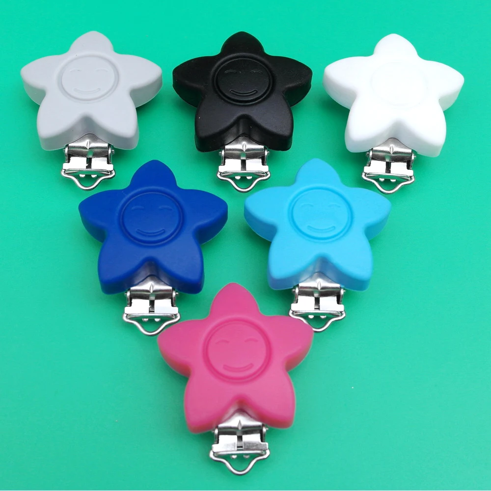 

Sutoyuen 2pcs BPA Free Flower Star Silicone Pacifier Clip DIY Baby Teether Keepers Dummy Soother Toy Accessory Holder Clips