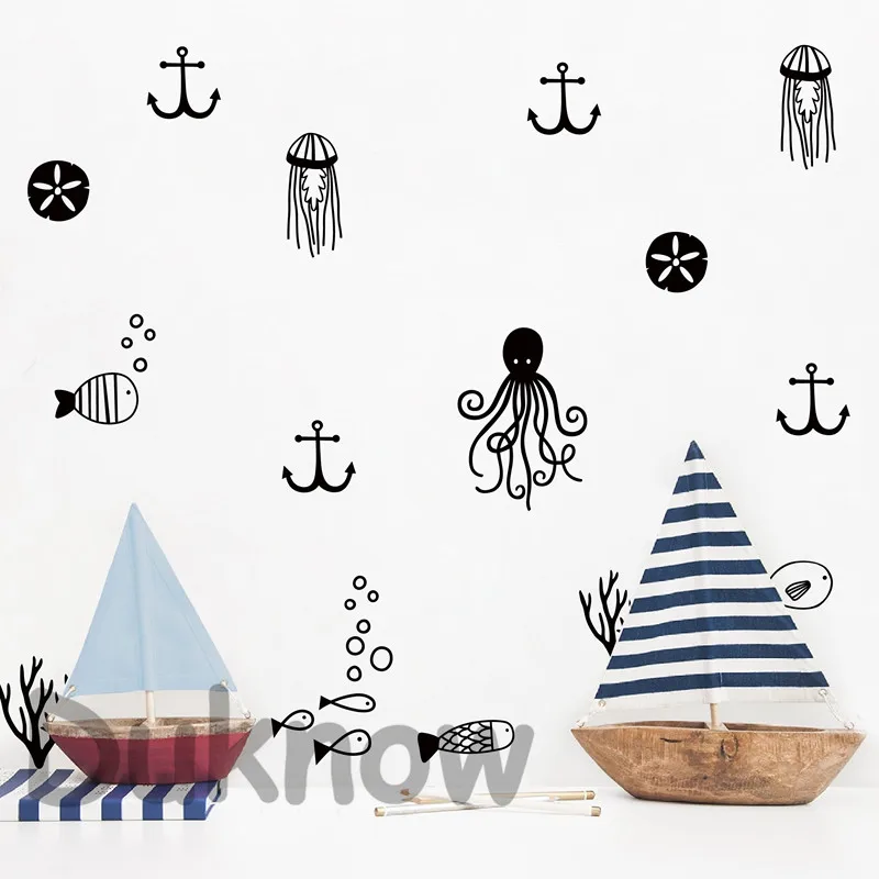 Cute Sea Life Wall Art Decals Nursery Decor , Nautical Ocean Vinyl Wall Sticker Home Kids Room Wall Mural Art Decal Decoration
