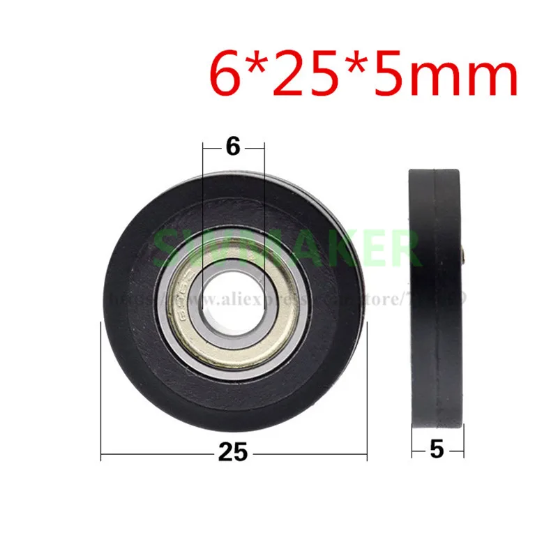 1pcs 6*25*5mm TPU polyurethane, PU coated pulley, wear-resistant automatic rolling pulley, 696 bearing roller flat wheel