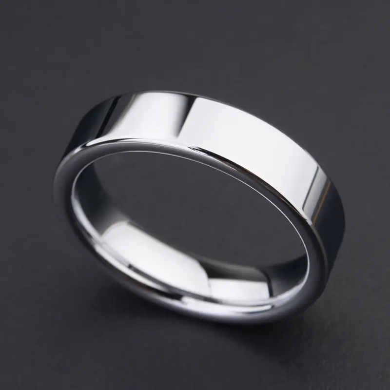 High Polished Silver Color Tungsten Wedding Rings for Couples 4mm and 6mm Width Flat Top Comfort Fit Band Size 4-13