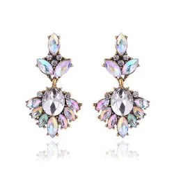 17colors Vintage Antique Golden Transparent Rhinestone Earrings For Women Bijoux Brincos Women's Christmas Gift 2018