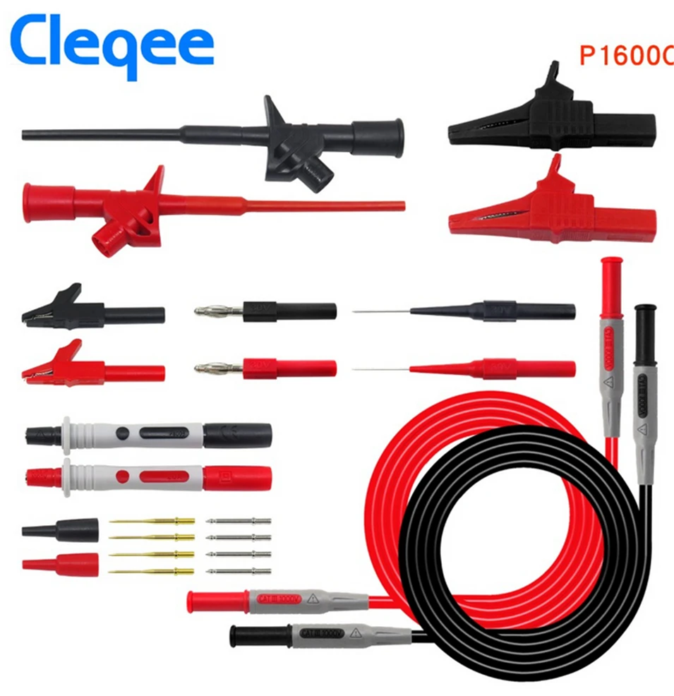 Cleqee P1600C/D/E/F 18 in 1 kit di cavi di prova per sonda multimetro collegabile set di sonde automobilistiche gancio di prova IC