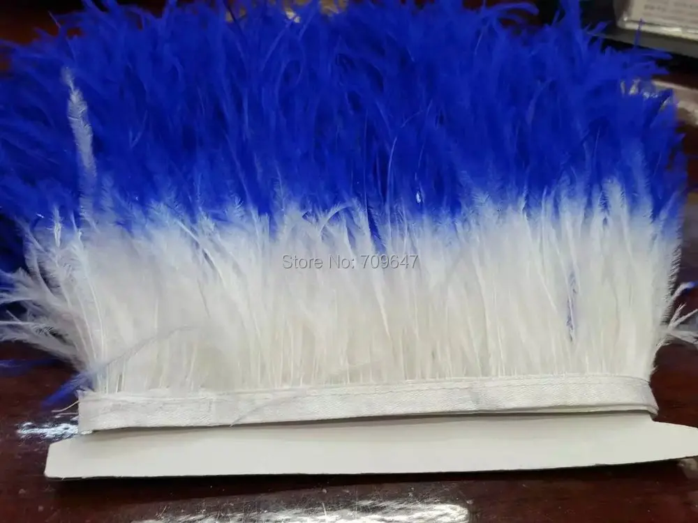 

Feather Trim,10meters/lot!5-6inches 12-15cm wide TWO TONE OSTRICH Fringe,Royal blue+white colour,Ombre Dyed Ostrich Fringe