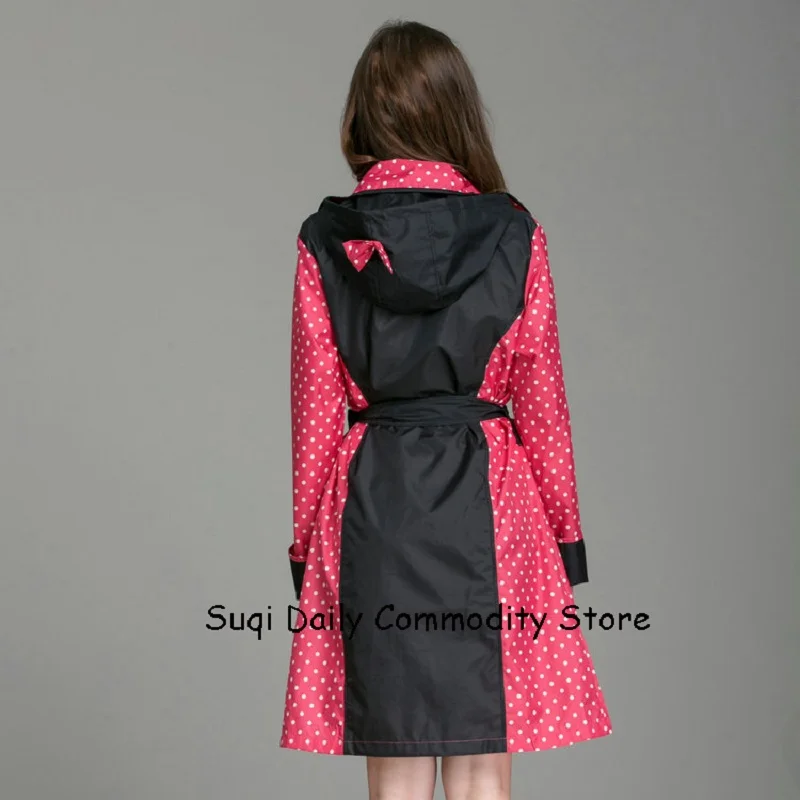 New Fashion Brand Women Lightweight Poncho With Bow Hat Ladies Waterproof Long Raincoat Adults Rain Coat With Belt