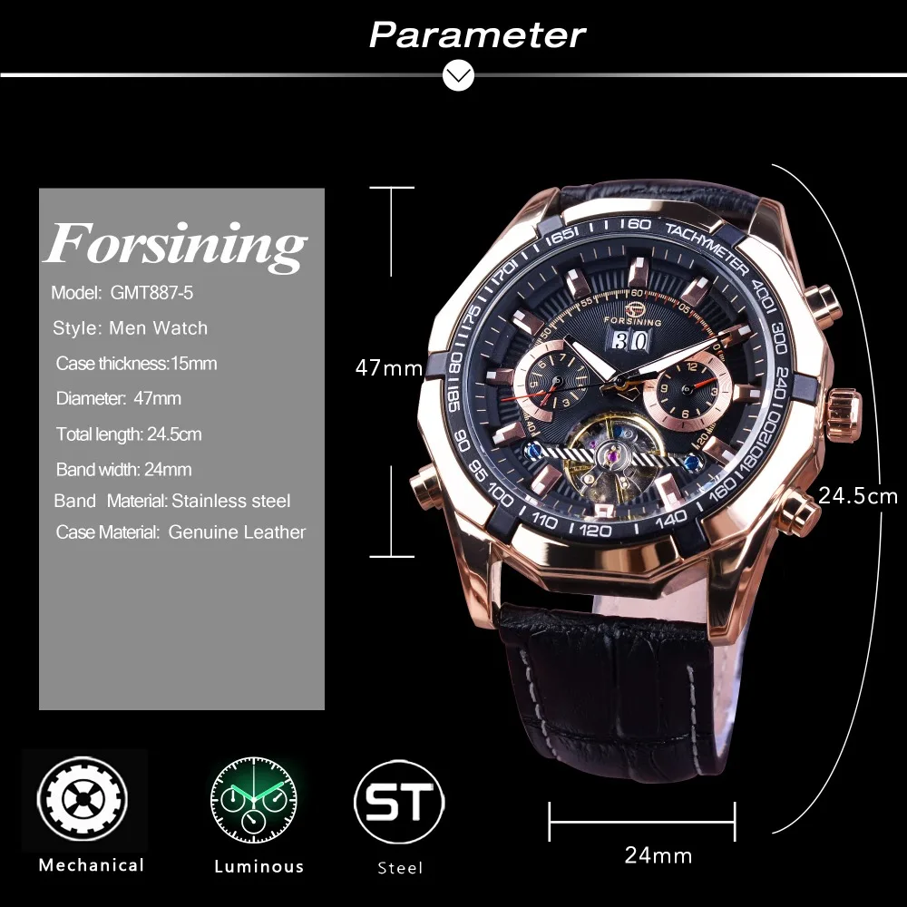 Forsining Tourbillion Fashion Sport Racing Bezel Design Rose Golden Calendar Display Automatic Creative Watches Top Brand Luxury