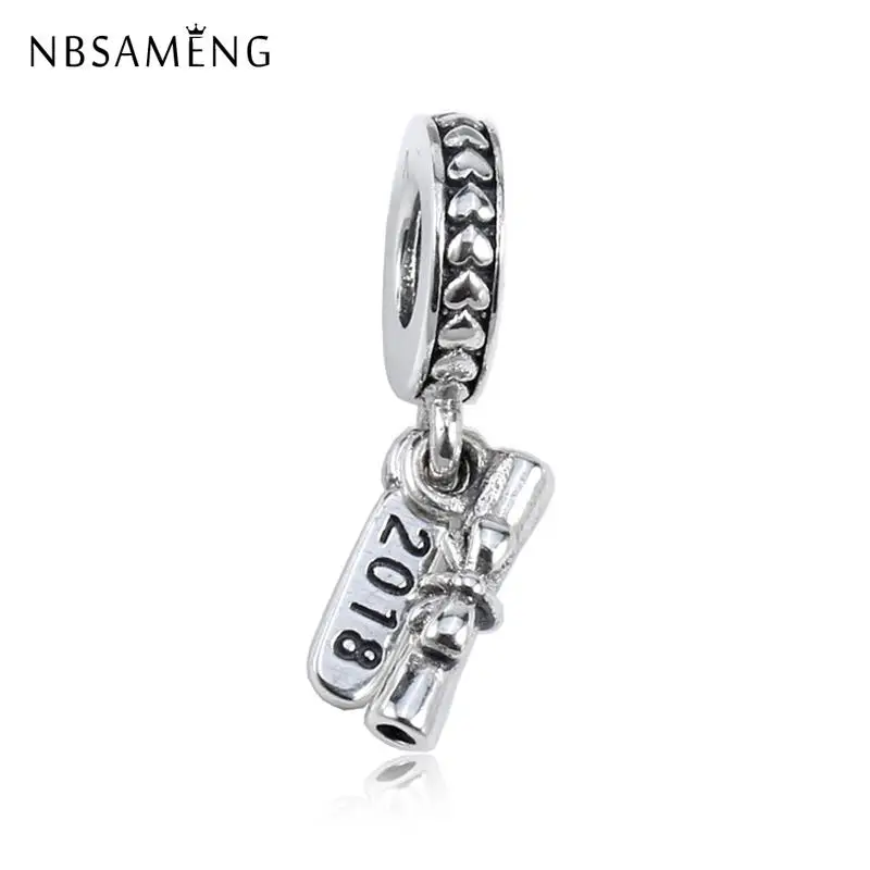 Original 100% 925 Sterling Silver Bead Charm Graduation Scroll Dangle Charm Fit  Bracelets DIY Women Jewelry