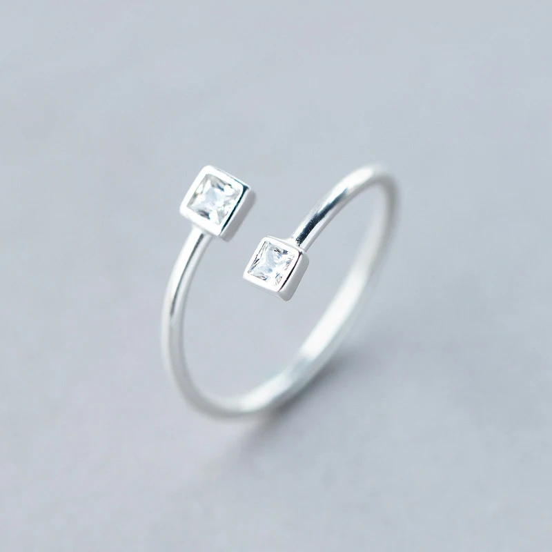 

MloveAcc 100% 925 Solid Real Sterling Silver Square CZ Cocktail Opening Ring Sizable Girls Kids Xmas Gift