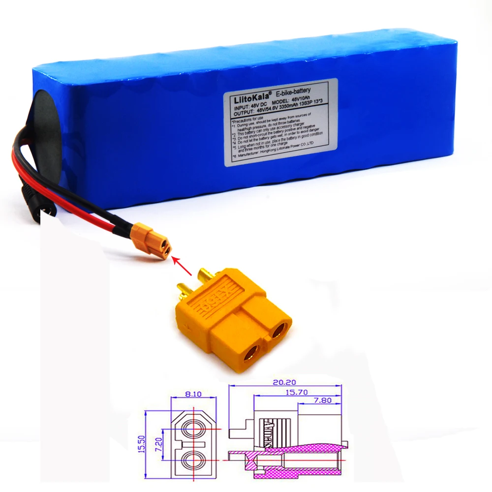 전자 자전거 배터리 48v 10ah 리튬 이온 배터리 팩 자전거 XT60 플러그 변환 키트 bafang 1000w 및 54.6V 2A 충전기