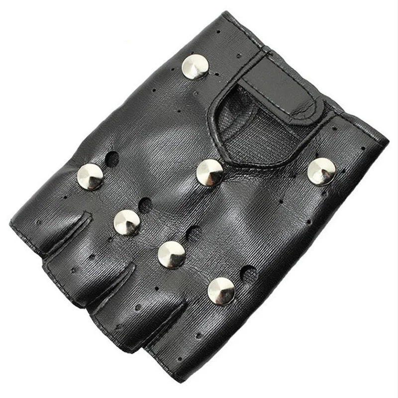 Adultos/niños Halloween carnaval tachonado Cool guantes calle baile Punk Rocío medio dedo cuero G45